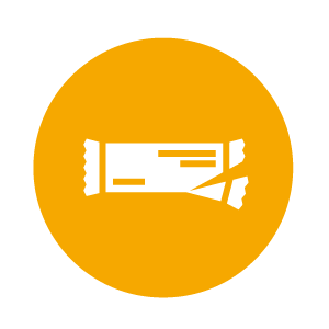 Pictogram with a yellow circle and a package in white in the center.