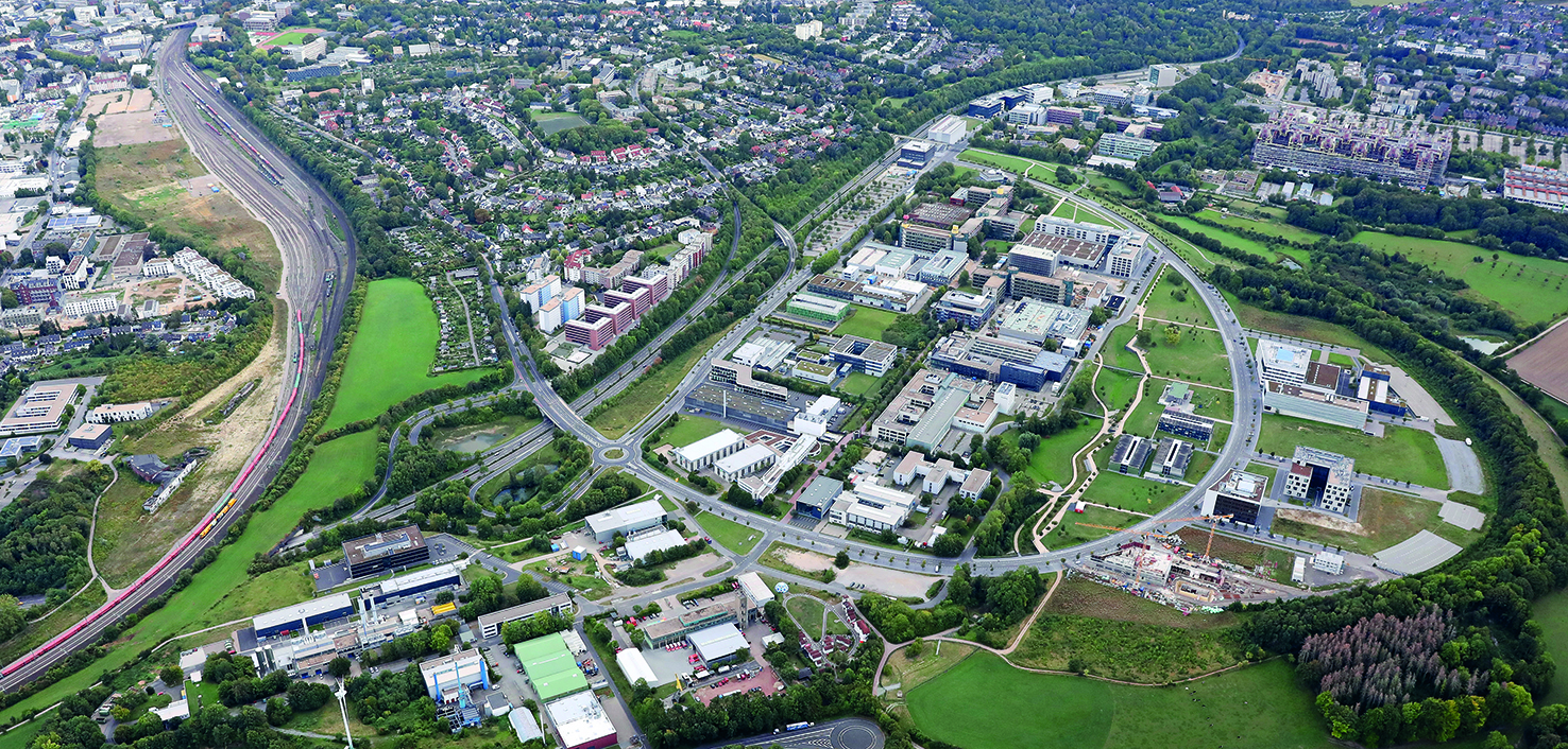 Photo of the area from the future Campus West from the air.